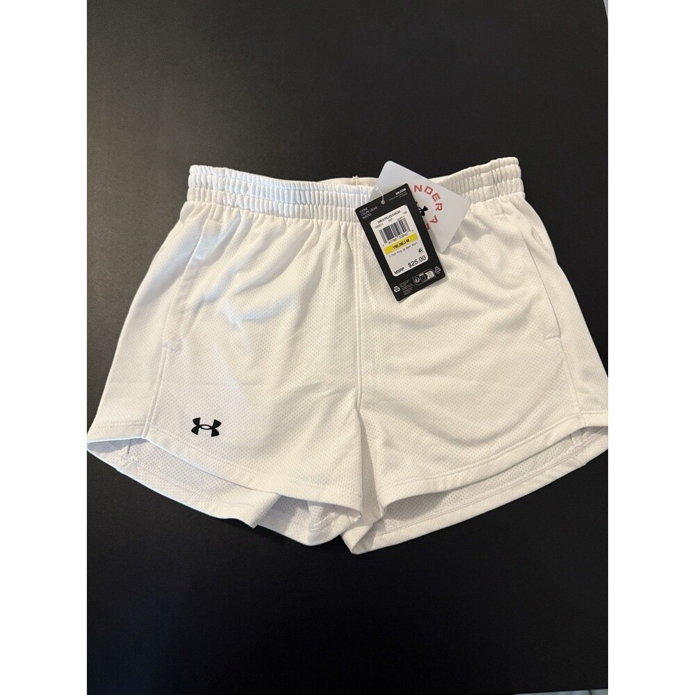 Under Armour Girls Mesh Shorts Youth Medium White Athletic Loose Fit NWT